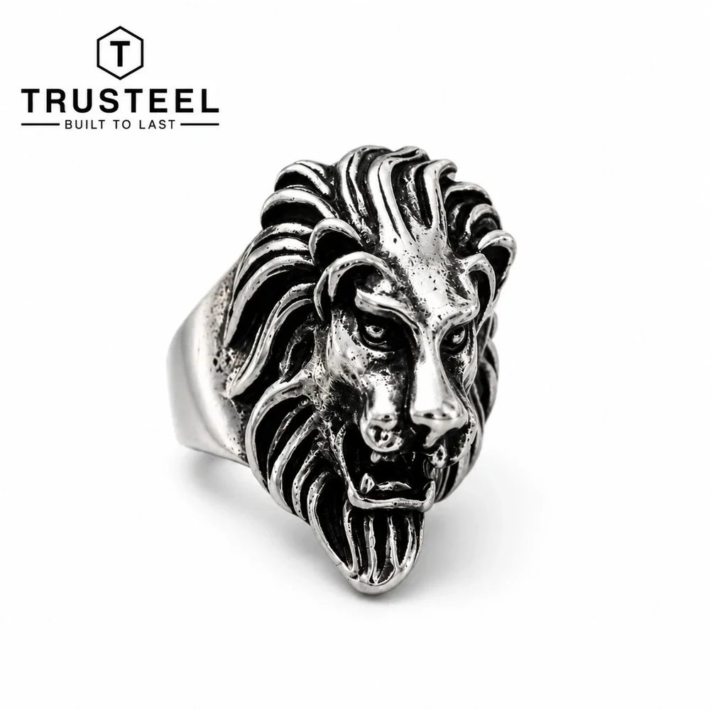 Men’s Stainless Steel Lion Head Ring King Beast Biker Gothic Statement Size 10